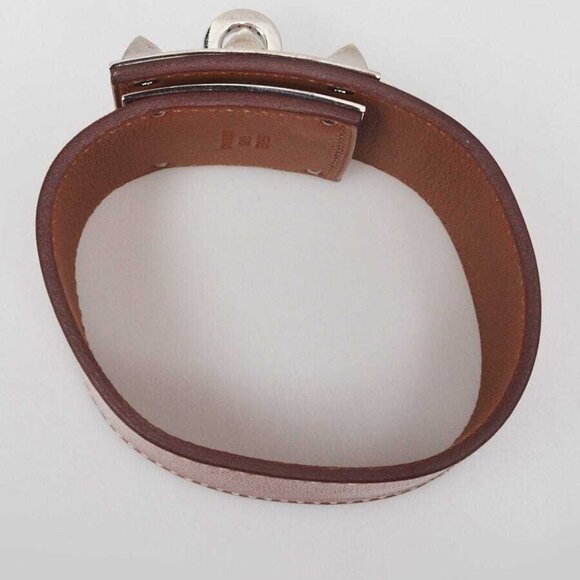 Hermes Gold Swift Leather Palladium Plated Wide Kelly Dog Bracelet Size L - Picture 4 of 7